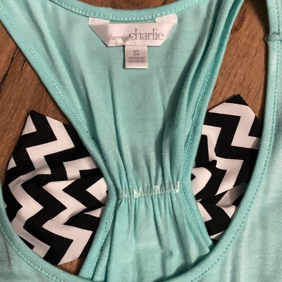NWT! Charming Charlie Racerback Tank Chevron Bow Mint Green Small - Picture 3 of 4